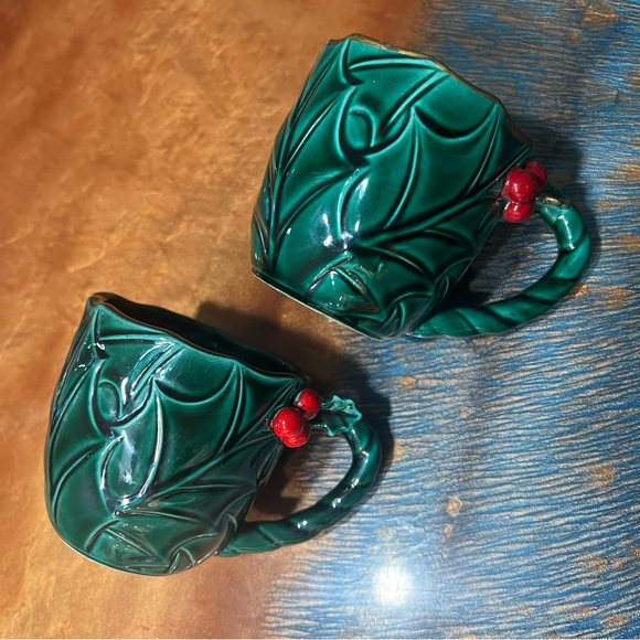 Lefton Other - Vintage MCM Lefton Japan Green Holly Leaves Ceramic Christmas Demitasse set of 2
